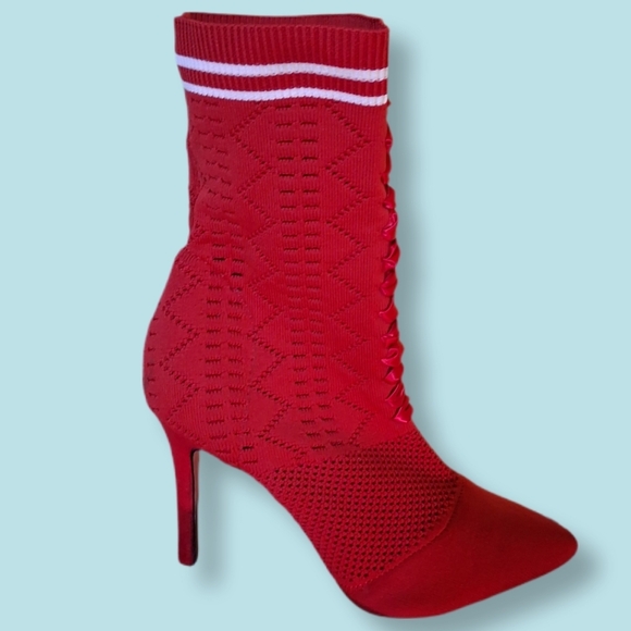 ROGUE Red Knit Sock Ankle Boots Size 9 - Picture 5 of 8